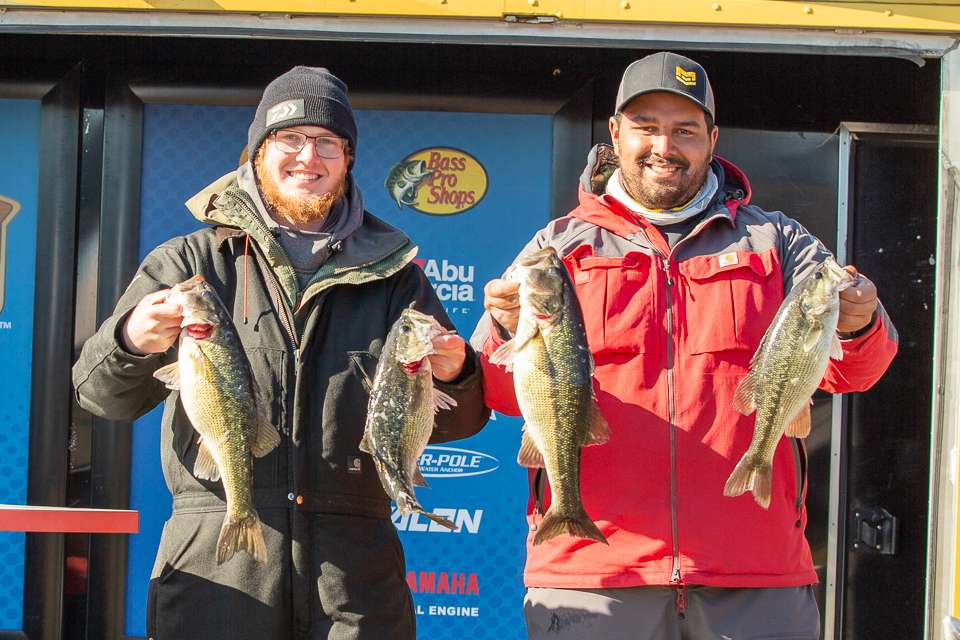 See the teams weigh in after a day of fishing Smith Lake in Alabama.
<p>
Lawson and Carson - King University
