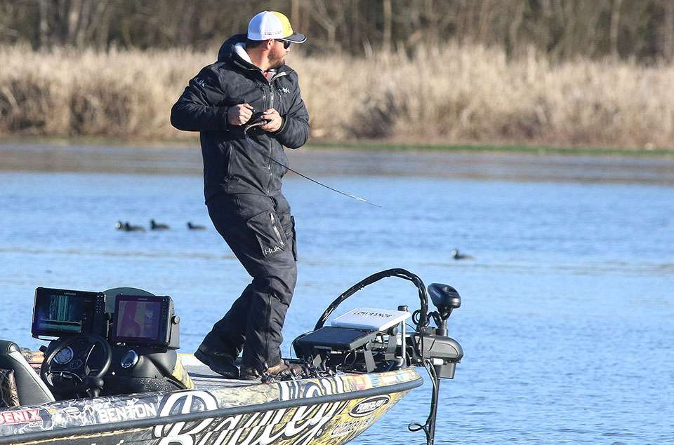 Take a closer look at Drew Benton on Lake Guntersville on the first day of competition at the Academy Sports + Outdoors Bassmaster Classic presented by HUK.