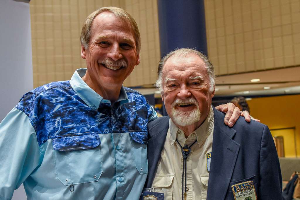 Here he is posing with the first Bassmaster Magazine editor Bob Cobb. 