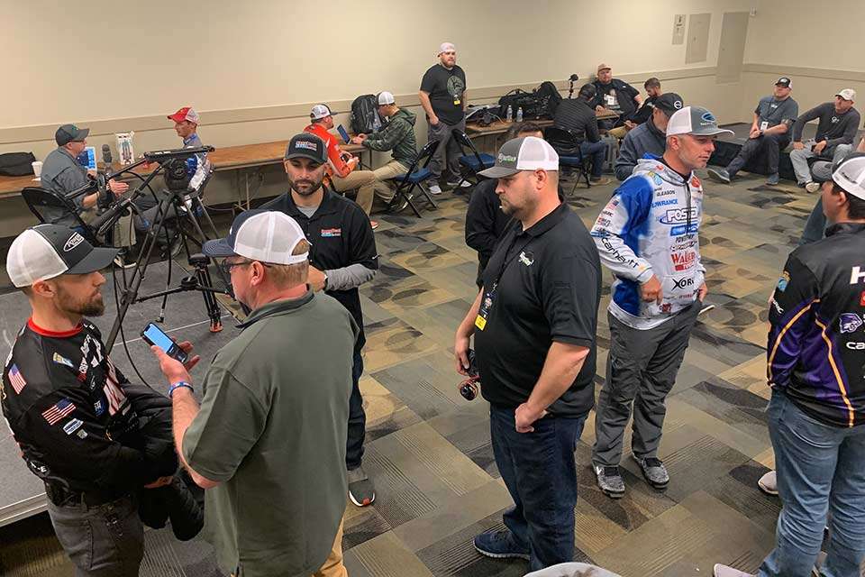 After weighing in, anglers head to the media room where reporters work on getting the scoop. Classics can draw upwards of 200 media members.