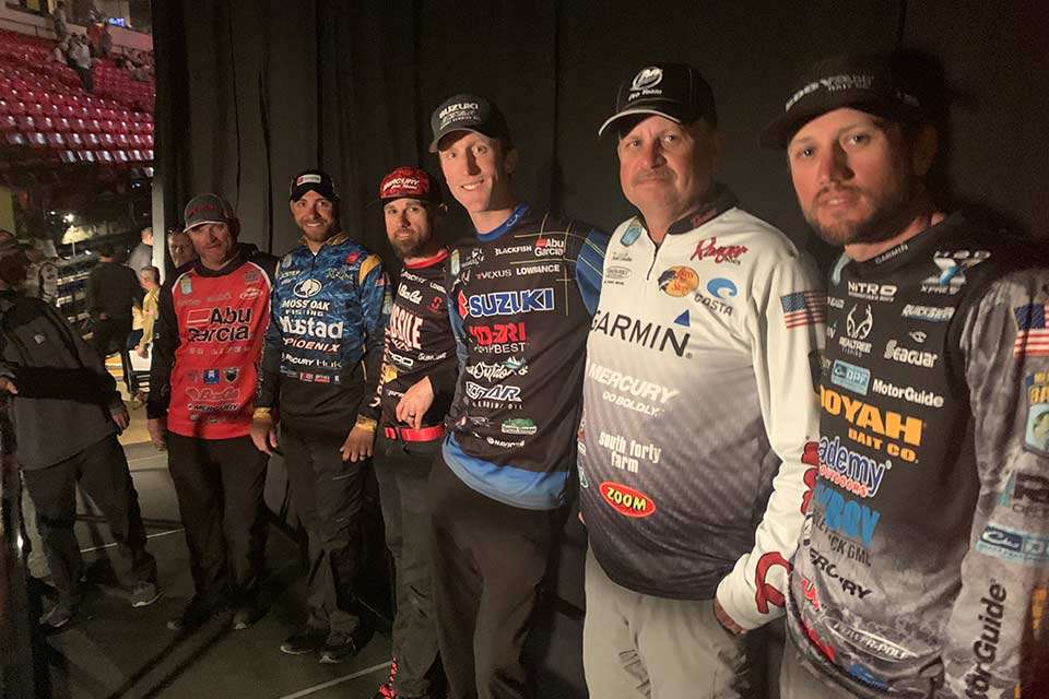 The Super Six awaits backstage. From left are Cherry, Brandon Lester, John Crews, Brandon Card, Todd Auten and Stetson Blaylock.