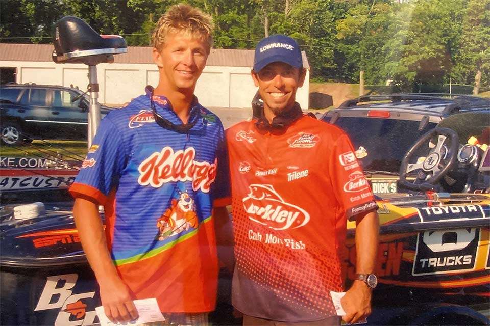 A younger Chad Pipkens, who just turned 36, is shown in 2008 with his fishing hero, Mike Iaconelli, after a competition. âIt was my first top 10 in my first year fishing the FLW EverStart Series,â Pipkens said. âIke has been the biggest role model and influence for me in fishing. I thought he brought so much passion and uniqueness to the sport. He has helped make fishing more mainstream to the general public as well as get many youth anglers involved! At this tournament in New York I actually saw him leave late to launch the second day of the event because he would not leave until everyone there had an autograph. It was pretty awesome!â