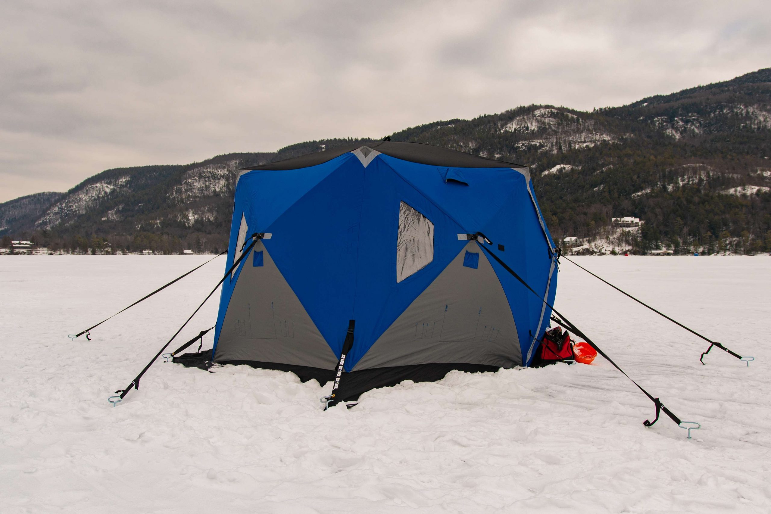 The Otter Resort is large enough for several people but is perfect for storing gear out of the cold wind.