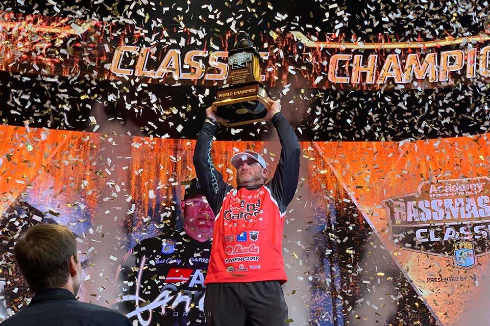 Despite a sore elbow from a fall on Day 1 landing a fish, Cherry held the 40-pound hardware high for some time. 