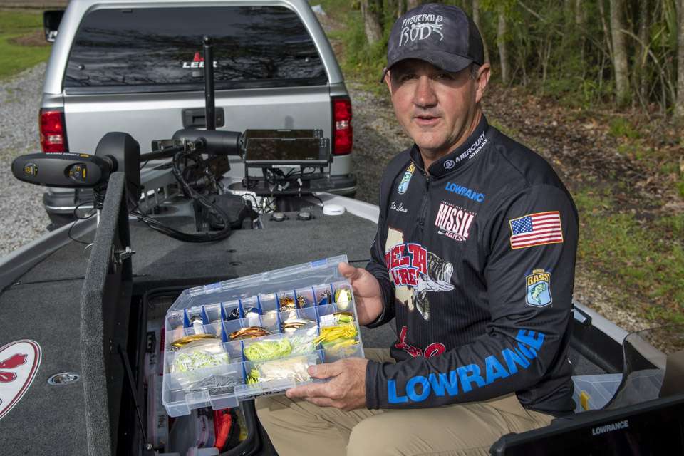 Again, organization is critical to Latuso. So he keeps his lures in trays so he can quickly reach for them. For instance, all of his Delta Lures spinnerbait components are located in one box that is always put in the same spot within the compartment.