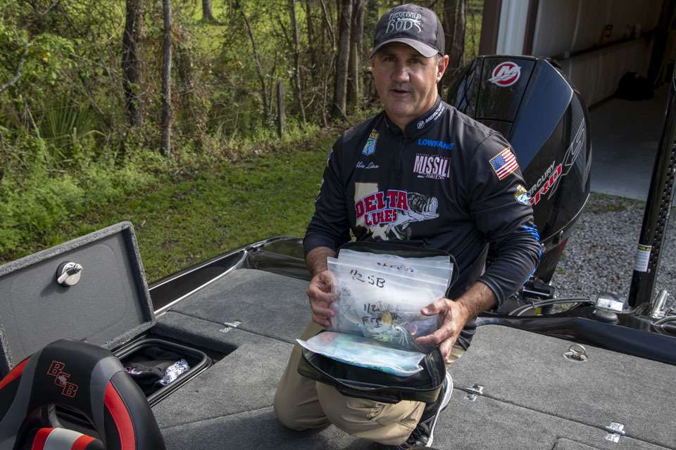 Latuso keeps two large zippered bags containing tons of Delta Lures spinnerbaits and Thunder Jigs, along with Missile Jigs, in this compartment. âDelta Lures hooked me up with every color and combination in 1/2-ounce and 3/8-ounce,â he said.