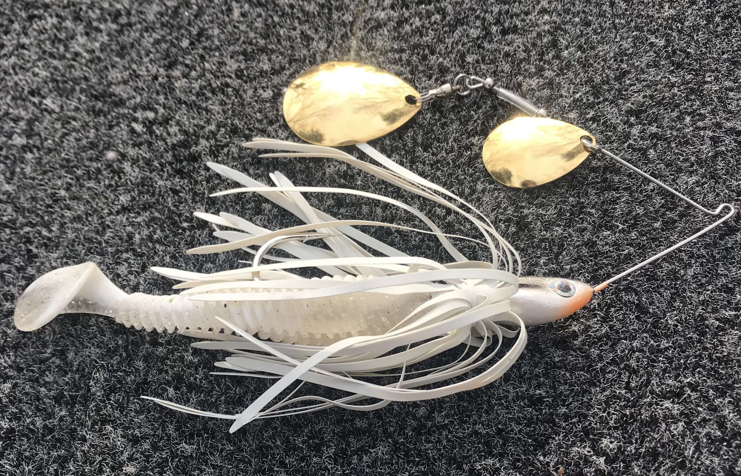 A 1/2-ounce Buckeye Lures Spinnerbait, double gold Colorado blades, with Googan Baits Saucy Swimmer, was the key lure of the Classic for Hamilton.