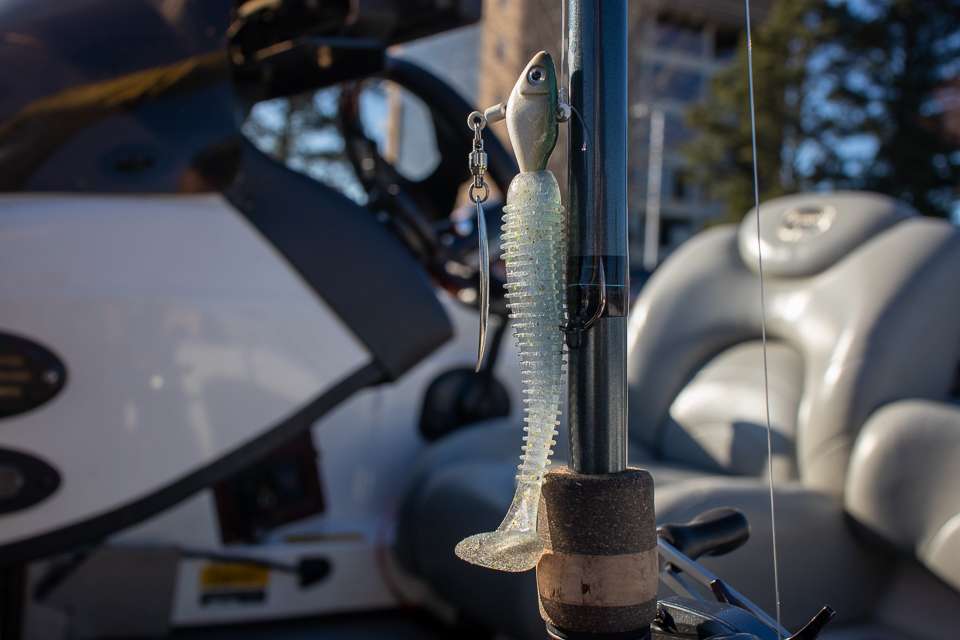 A 1/2-ounce Fishhead Spin with a 3.3 Keitech Sexy Shad. Fishing deep drains, like 30 feet, and work their way up to 8 feet. They would then use a Megabass Vision 110 to catch the rest of them. 