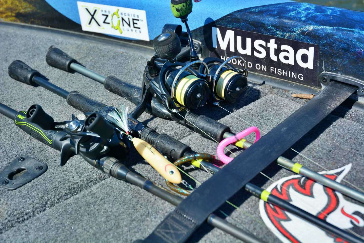 A Heddon Super Spook Jr. and X Zone Lures Deception Worm, rigged weightless and wacky style, are his two choices. 
