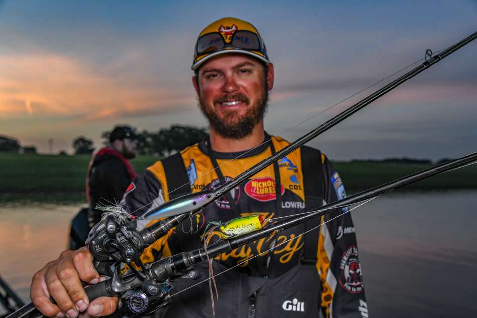 Lure choices: A Bagley Knocker B for the shad spawn. For bedding fish, he chose a Spro Dean Rojas Bronzeye Poppinâ Frog 60. For sight fishing it was a Doomsday Tackle Devastator Craw fished on 4/0 Owner Extra Wide Gap Hook and 3/8-ounce Elite Tungsten Weight.  