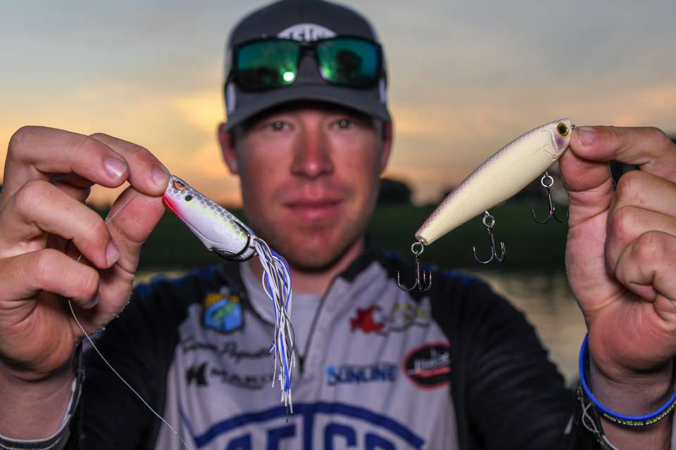 Lure choices: A white popping frog and Molix TW 110B topwater for the morning bite.
