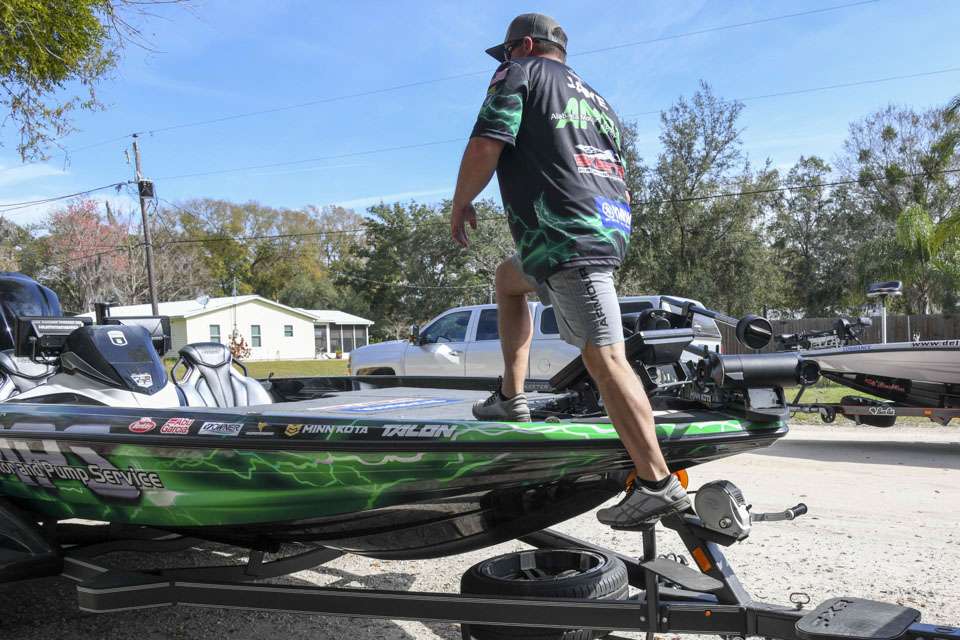 Steps attached to his boat trailer make it easy for Jaye to get into his Skeeter when he needs to re-rig or do any other work in his boat.