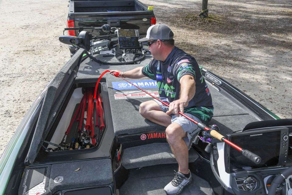 Jaye uses rod sleeves to keep his rod tips from tangling. He can fit at least 20 rods in the locker so any lure he even thinks will be needed is rigged up and ready to go.
