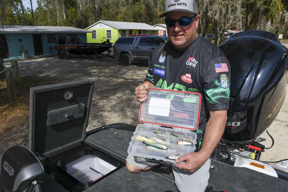 Jaye shows off a box of handy topwater lures.