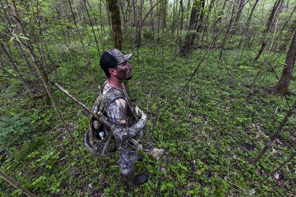 He reached an area of hardwoods on the edge of a pine thicket, where he heard a gobbler the week before. âHopefully that turkey will still be in this area,â he said.