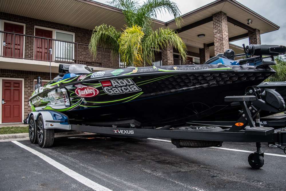 Like most Elite Series anglers, Huff has a custom boat wrap displaying his sponsors and protecting the original gel coat of the boat.  