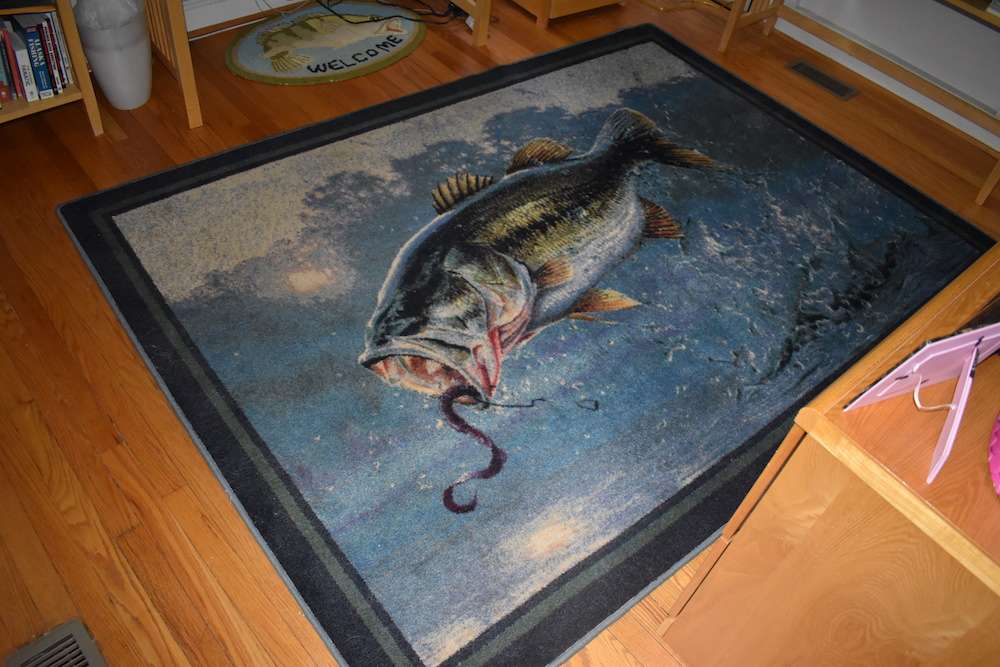 The first thing you see when you enter is a rug with a leaping largemouth bass.
