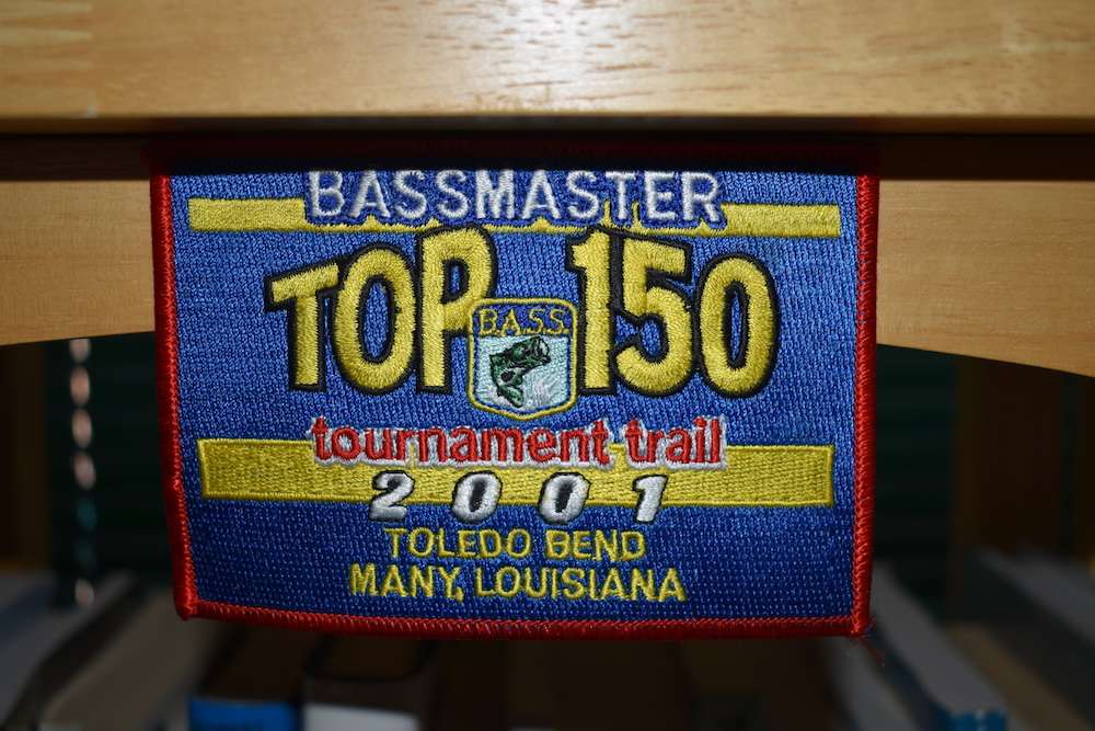 Robbins appeared in six B.A.S.S. events as a co-angler, and he displays a patch from one in which he finished 18th.