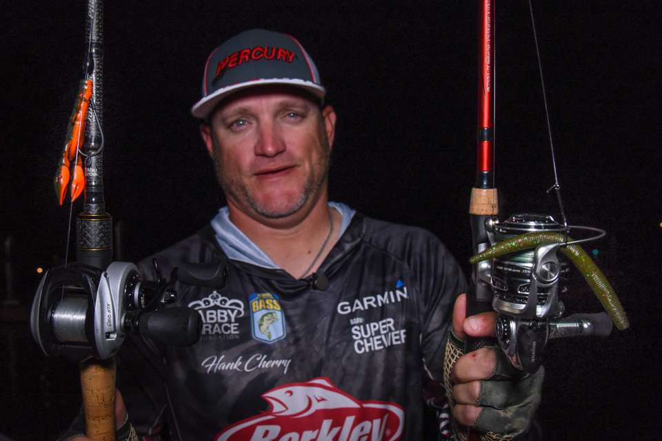 <b>Hank Cherry Jr. (56-8; 10th) )</b><br>
Hank Cherry worked bedding fish with two soft plastic rigs. He used a new 3.5-inch Berkley PowerBait The Champ Craw rigged to a 4/0 Berkley Fusion 19 Heavy Cover Hook and 1/4-ounce weight. He used the same model hook to make a weightless wacky rig using The Berkley PowerBait MaxScent The General.
