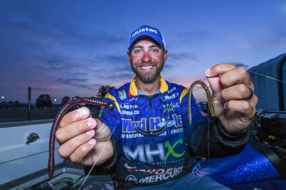 He fashioned a drop shot/wacky rig with a 6-inch X Zone Lures Deception Worm on a No. 1 Mustad TitanX Wacky/Neko Rig Hook, with 3/8-ounce weight. Another choice was a 3/4-ounce standup jighead with magnum straight-tail worm. 