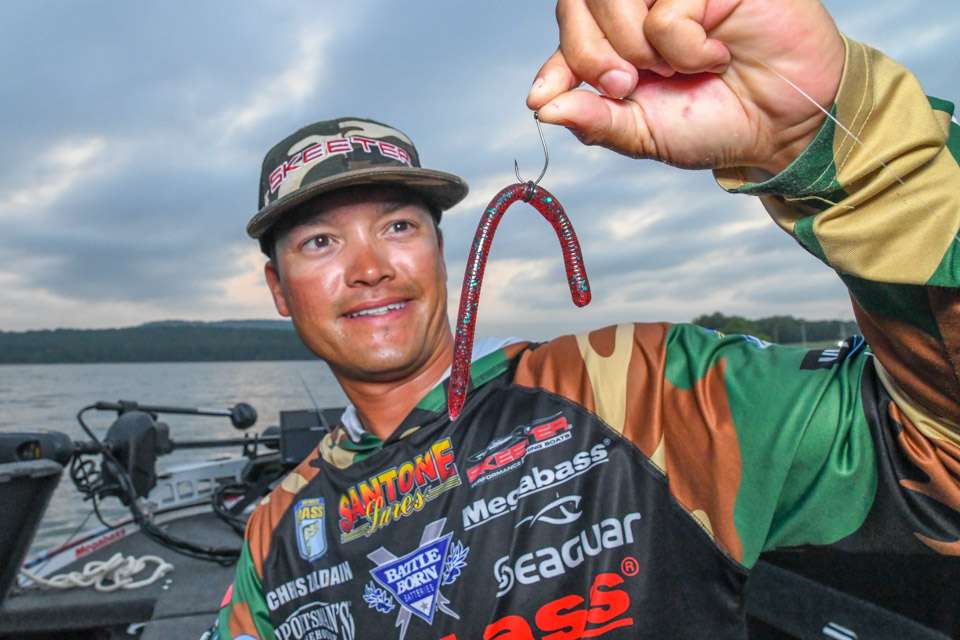 Chris Zaldain (79-4; 2nd)<BR>Chris Zaldain primarily relied on three lure rigs. A top bait was a 6-inch straight-tail worm with 1/16-ounce Eagle Claw Lazer Tungsten Pagoda Nail Weight. A key feature was a Size 2 Eagle Claw Trokar TK137 Pro V Finesse Hook. âThe V-Bend keeps the O-ring in place so the hook point remains unobstructed for solid hooksets,â he said. 