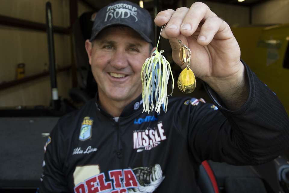 A 3/8-ounce Delta Lures spinnerbait with double Colorado blades comes out as the fifth bait for the box. âItâs the No. 1 fish-catching bait down here,â he said. âYouâve just got to have one. Itâs something you can cover a lot of water with, and itâs easy to fish. It doesnât hang up a whole lot. You cast and reel it back.â
