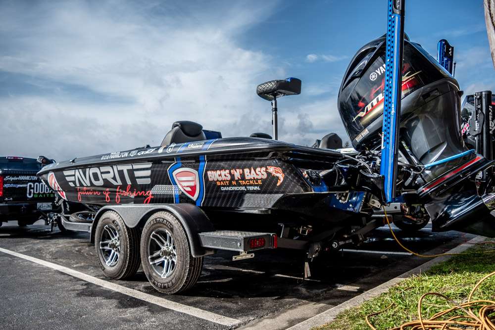 Like most Elite Series anglers, Hamilton has is boat uniquely wrapped. It features his sponsors, and it helps protect the boat's original gel coat.