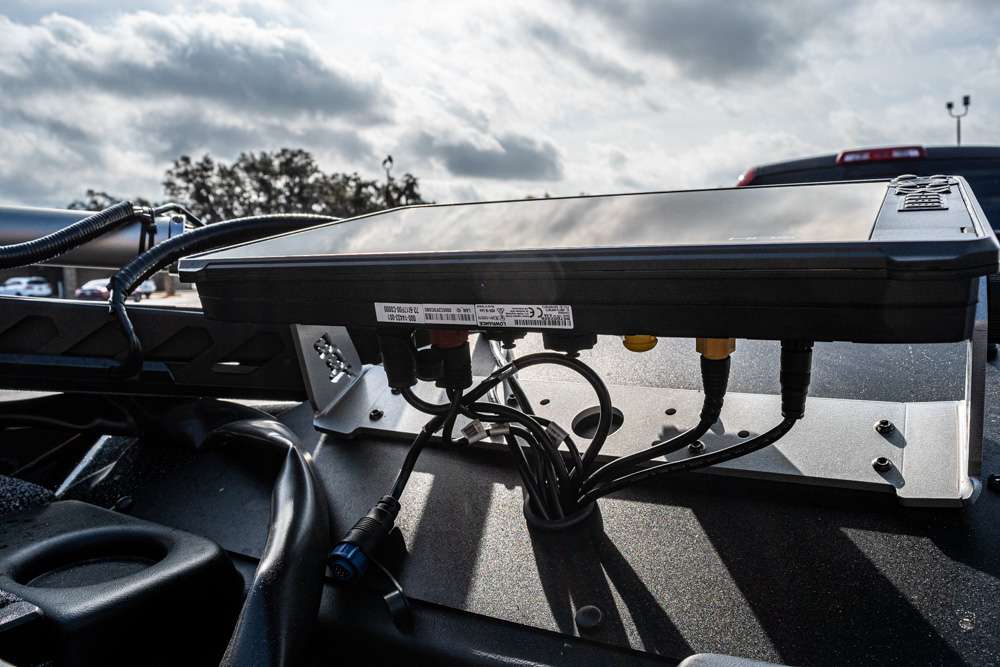 The boat includes a large enough front portion to comfortably fit the 16-inch Lowrance unit, trolling motor and other accessories without being over cluttered. 