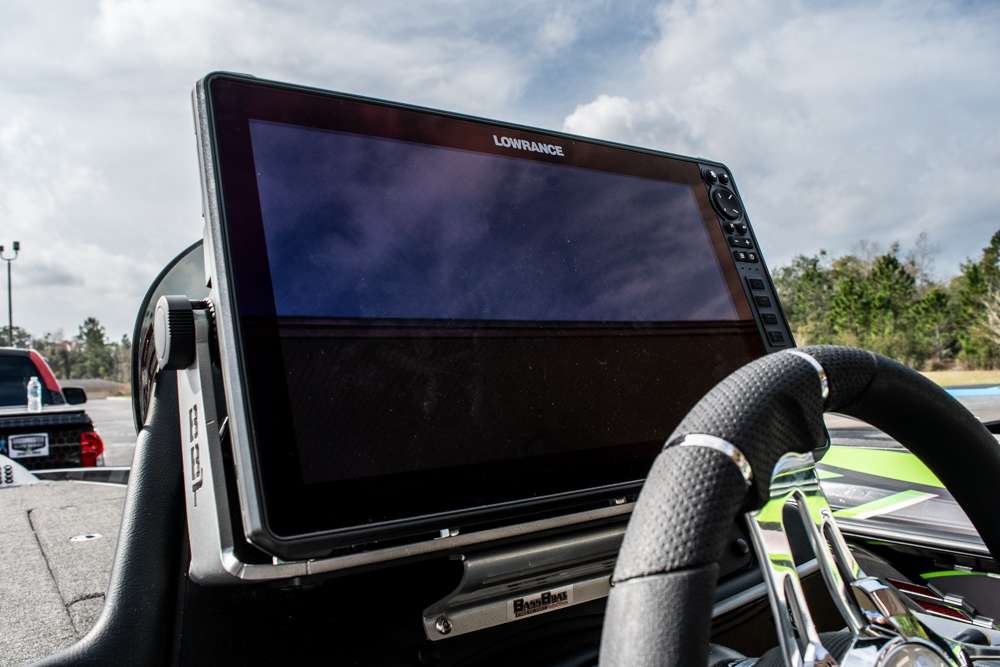 The second 16-inch Lowrance unit is mounted on the dash.
