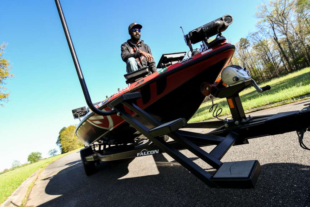 Latimer says having trailer steps is a must. When trailered, the Falcon boat sits fairly high off the ground, so the trailer steps make it much easier to climb in and out.