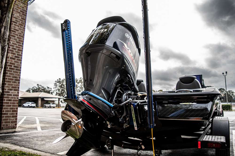 A full look at the rear end of Skylar Hamiltonâs Caymas bass boat. 
<p>
Thanks for the tour, Skylar!