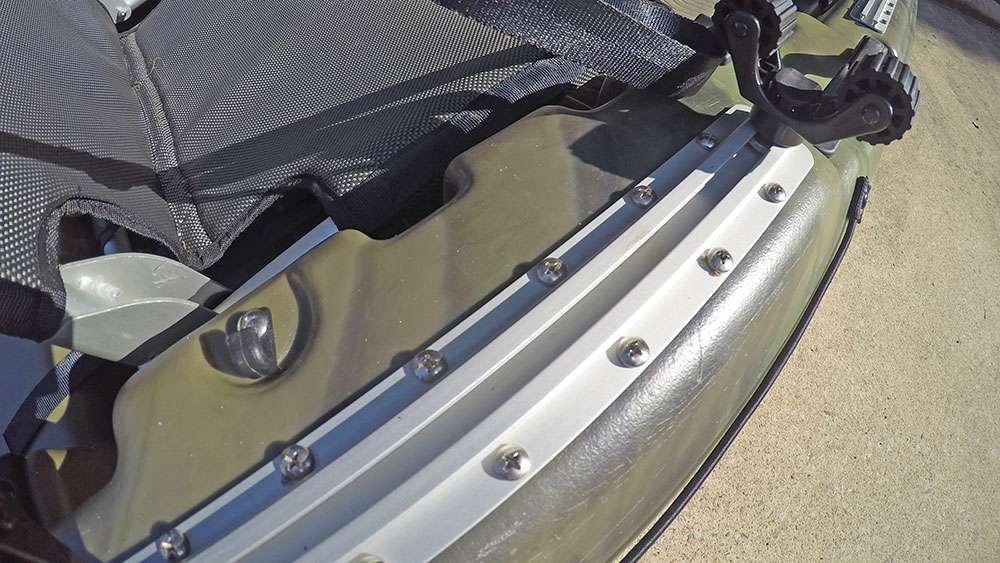 Here's a look at how each rail is fastened to the kayak. These screws bite hard and anything that is mounted on the rails does not move. It's a solid system. 