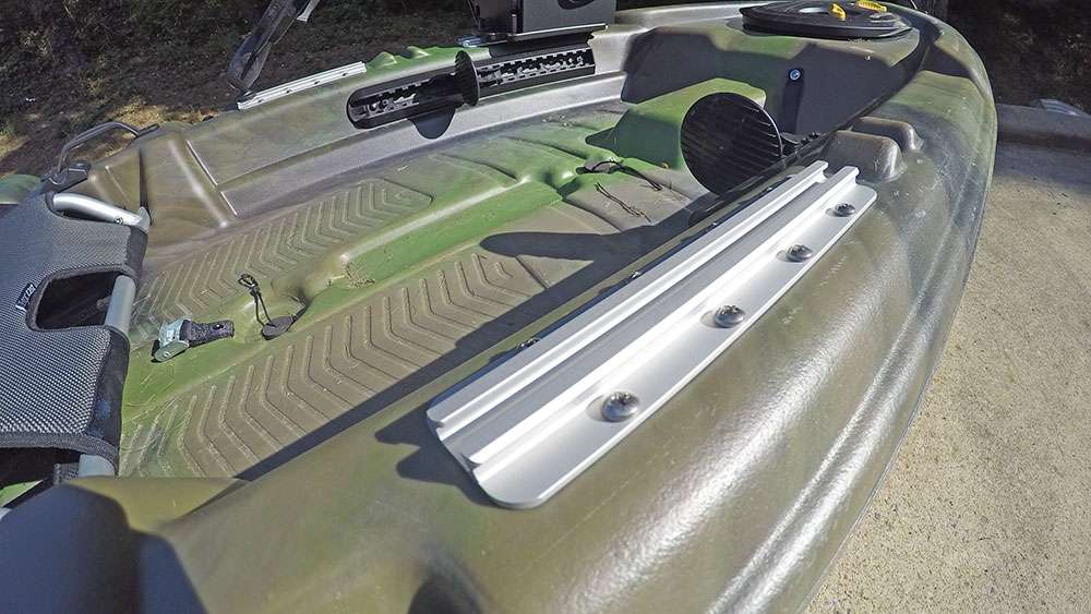 Here's a closer look at the front mounting rail that is installed on either side of the kayak. You can mount a myriad of after-market accessories on this rail; you can't have too many options!