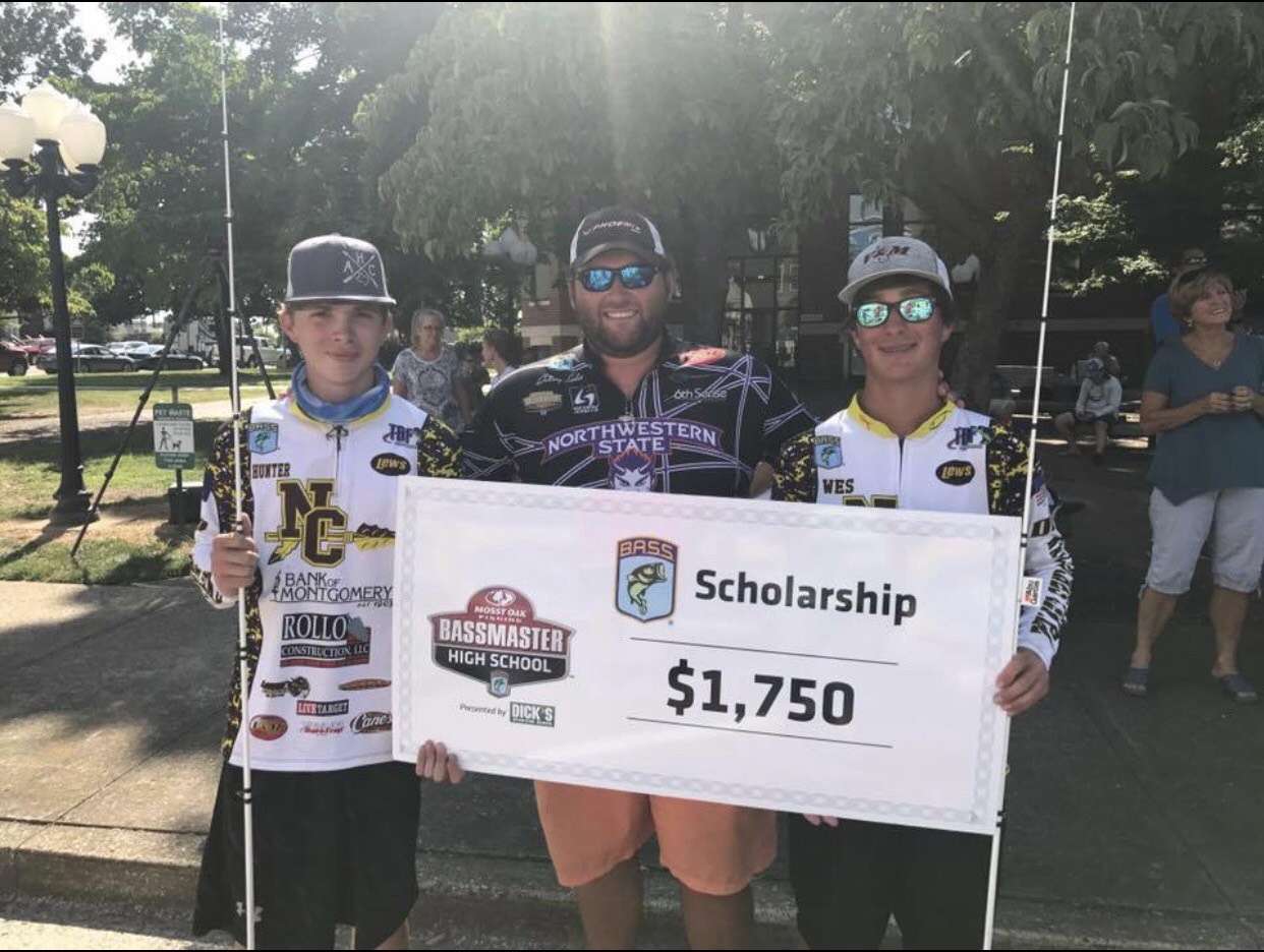 Hunter Owens, boat captain Jonny Ledet and Wes Rollo after their 4th place finish at the 2018 Bassmaster High School Series Championship.  