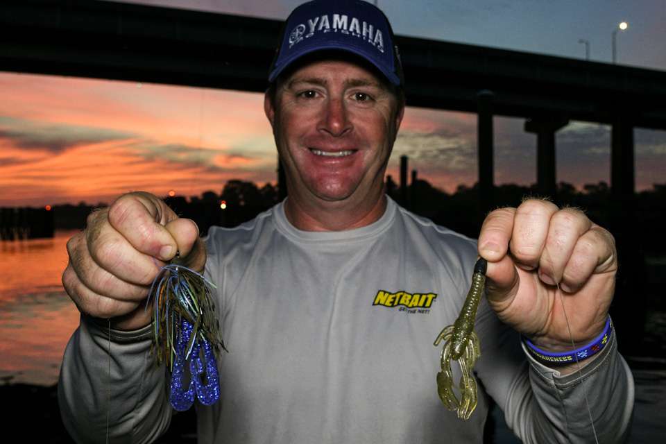 <b>Scott Canterbury  (50-6; 2nd)</b>
<BR>Scott Canterbury used a 3/8-ounce Dirty Jig Swim Jig with Netbait Mini Kickin B trailer. He also used a 5/0 off-shank worm hook and 5/16-ounce Flat Out Tungsten Flipping Weight with a soft plastic craw. 