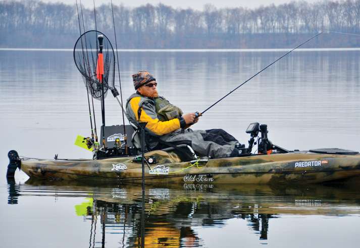 Whether tossing to Mama Hawg on her bed or thoroughly covering a piece of shallow structure with a finesse bait, itâs vital to keep your kayak stationary. 
<p>
A stake and anchor combo with a bottle-holder hack accomplishes the task. (Note: A Power-Pole is a fabulous substitute for the anchor and trolley, but the stake still helps you stay stationary.)
<p>
<em>All captions: Dave Mull</em>