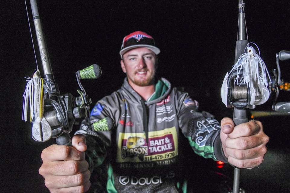 <b>Caleb Gibson (8th; 35-13) </b><br>
A Booyah Bait Co. prototype jig was a key bait for Caleb Gibson. He added a Strike King Rage Craw to the 1/2-ounce jig. Another choice was a 1/2-ounce Strike King Tour Grade Swim Jig, with Strike King Rage Twin Tail Menace Grub for a trailer.
