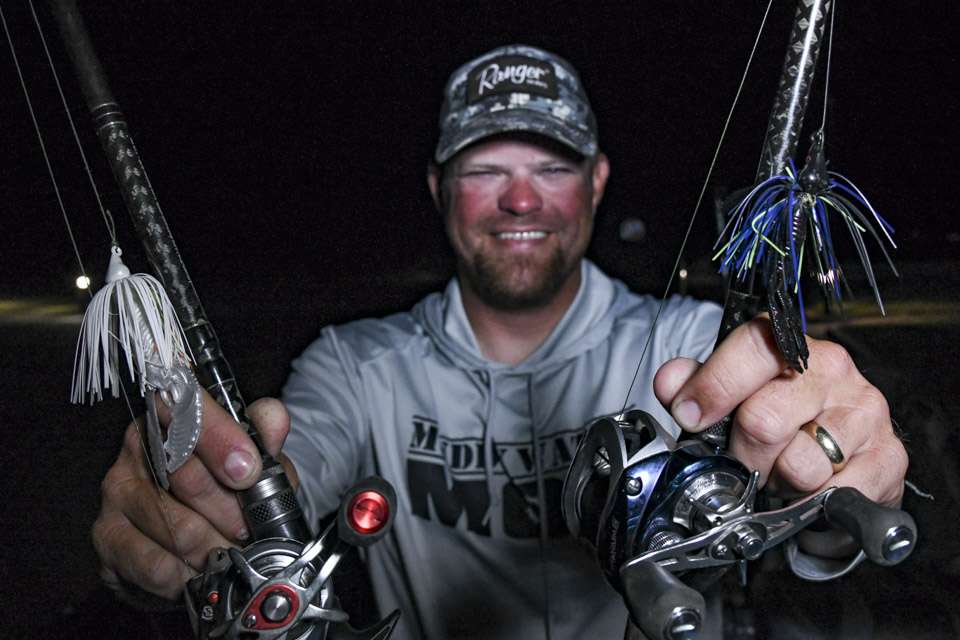 <b>Chris Jones (1st; 42-13) </b><br>
Chris Jones rotated through spinnerbaits, plastic frogs and this key bait. He chose a 3/8-ounce Booyah Bait Co. prototype jig with YUM 3.25 inch Craw Chunk.
