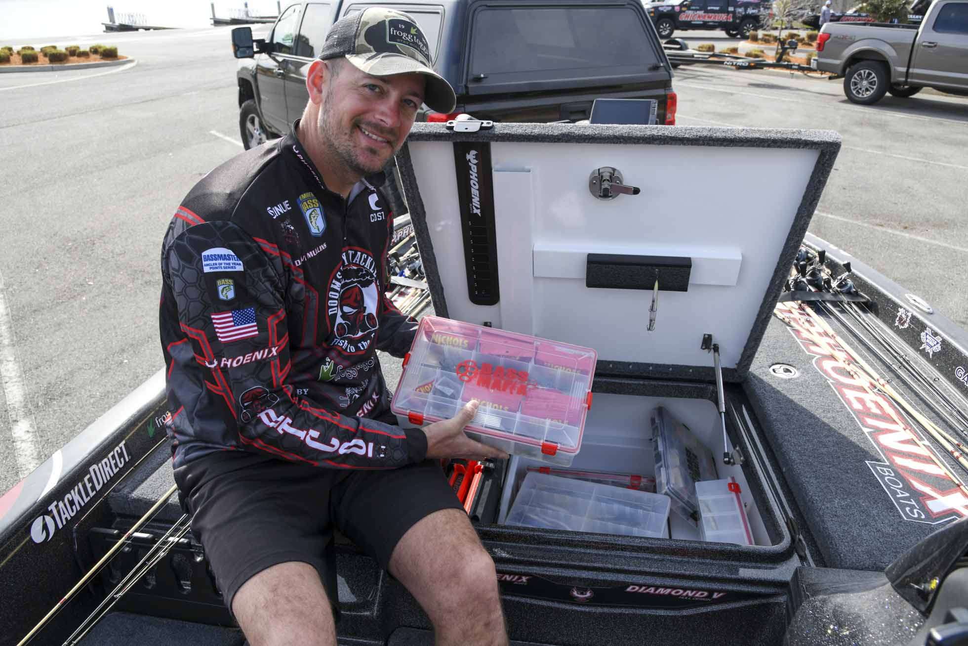 The rear center compartment is for tackle he knows heâll need during his day on the water. He keeps tackled stored in boxes so he doesnât have to hunt and peck for what he needs.