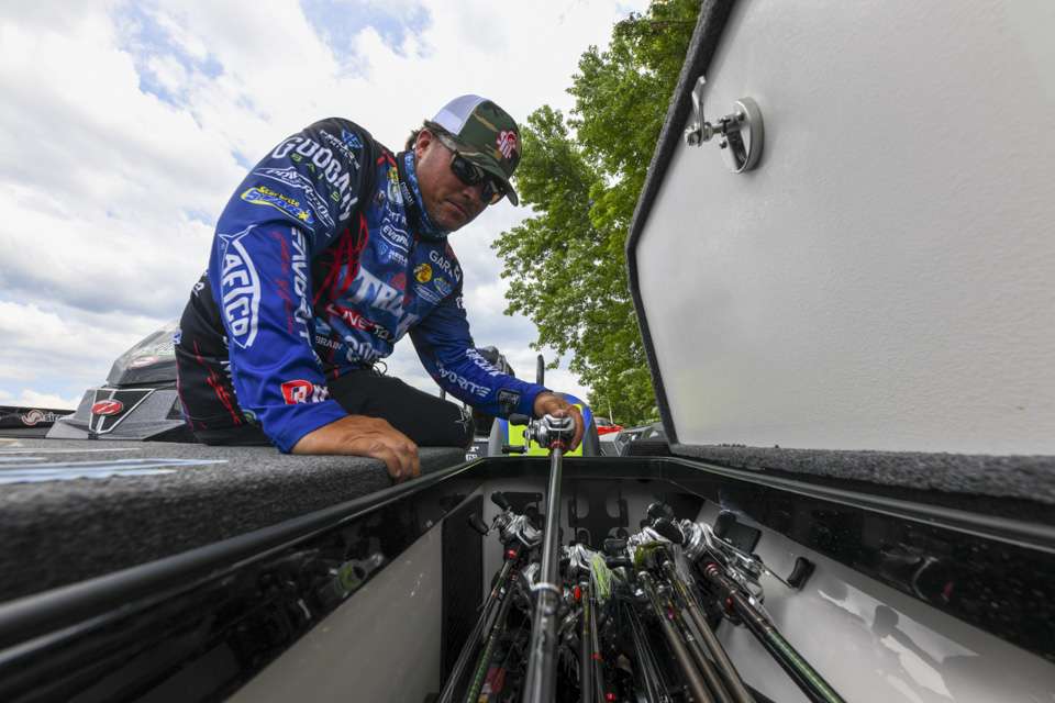 Martin stored everything from 7-foot medium heavy spinnerbaits, all the way up to 7-foot, 6-inch heavyweight mat fishing rigs. All were from Favorite Fishing, for which he designed a new lineup called the Pro Series.  