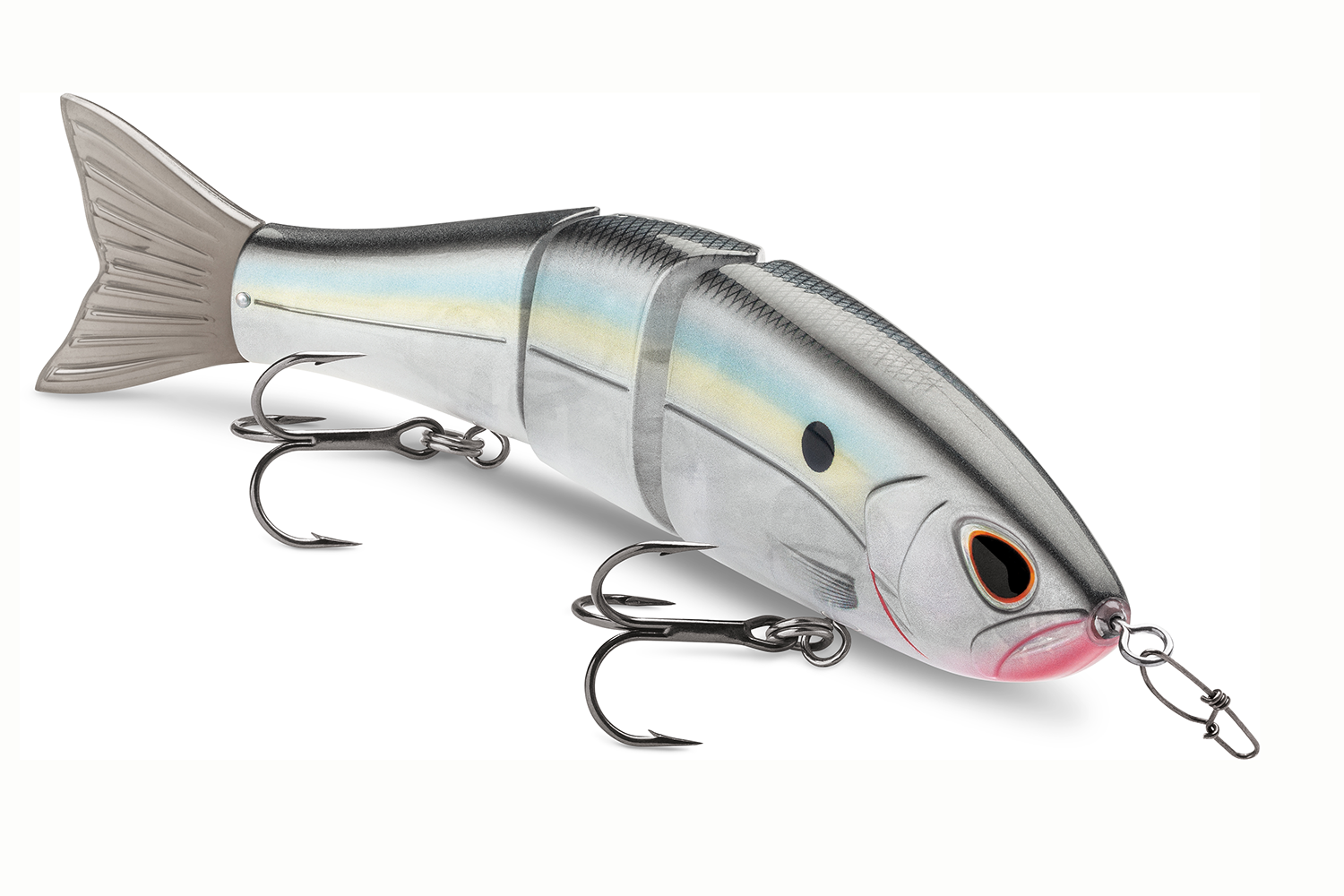 <p><b>Storm Arashi Swimmer</b></p>
<p>The Arashi Swimmer is a multi-jointed bait that delivers a life-like swimming action over a wide range of retrieve speeds. It has a moderate sink rate (ROF-8, .8ft/sec) that creates a stable action at faster retrieve speeds while still allowing the lure to remain in the strike zone when paused or twitched. Swiveling hooks increase catch ratio by eliminating leverage against the lure body. Weighs 2 3/16 oz, 7 inches, a pair of VMC 1/0 trebles and comes in 9 colors. </p>
<p><a href=