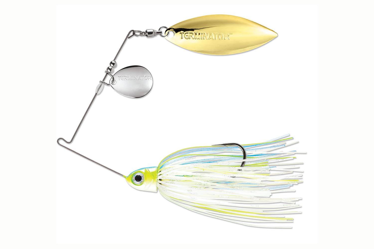 <p><b>Terminator Pro Series Spinnerbait</b></p>
<p>Designed hand-in-hand with 2019 Bassmaster Classic champ Ott DeFoe, the Pro Series Spinnerbaits use 17-7 stainless steel and the perfect ultra-fine wire that results in the perfect balance of strength and vibration. This lineup has a blade/color combination to match the conditions no matter when or where across the country. Thirty-one colors/blade combinations in 3/8 and 1/2-ounce models, custom hand tied skirts, oversized eye, tight grip trailer keeper and a premium VMC hook make this the finest spinnerbait ever made. </p>
<p><a href=