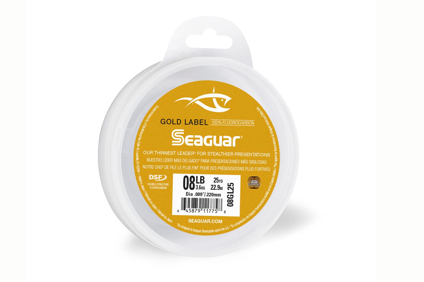 <p><b>Seaguar Gold Label Leader</b></p>
<p>Seaguar, the inventor of fluorocarbon fishing lines, introduces Gold Label- our thinnest and strongest leader material for stealthier presentations. Not only are thinner leaders even less visible underwater, but anglers also get the advantage of more natural presentations and better catch-rates on finicky fish. Made with Seaguarâs exclusive double-structure process, it combines two custom Seaguar fluorocarbon resins to create a leader with smaller diameters yet with exceptional knot and tensile strength. Itâs softer too and cinches easily for fail-safe knots. Now available in 2-pound test to 12-pound test, on 25-yard spools.  </p>
<p><a href=