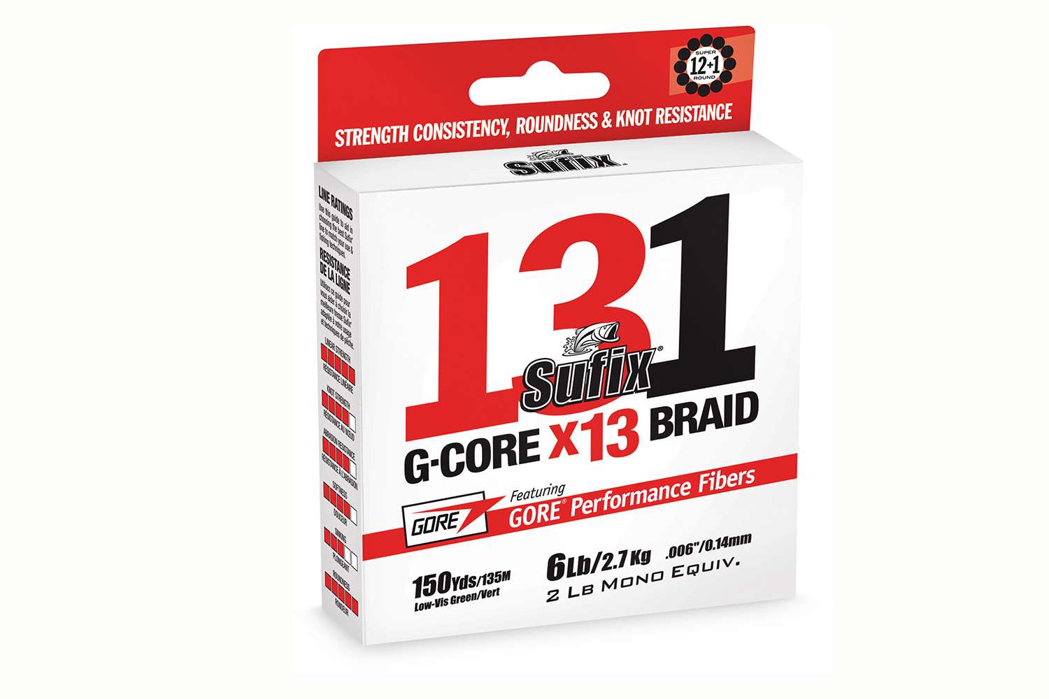 <p><b>Sufix 131 Braid</b></p>
<p>The smoothest, quietest and most reliable braid ever made. The knot strength is a direct result of being constructed with 13 fibers (12 HMPE and 1 GORE) and is unparalleled. The single GORE fiber surrounded by 12 HMPE fibers equals âsuper roundâ line that will spoil the most discriminating fisherman. 131 is available in 150-yard spools in 6-, 10-, 20-, 30-, 40-, 50-, 65- and 80-pound tests. </p>
<p><a href=