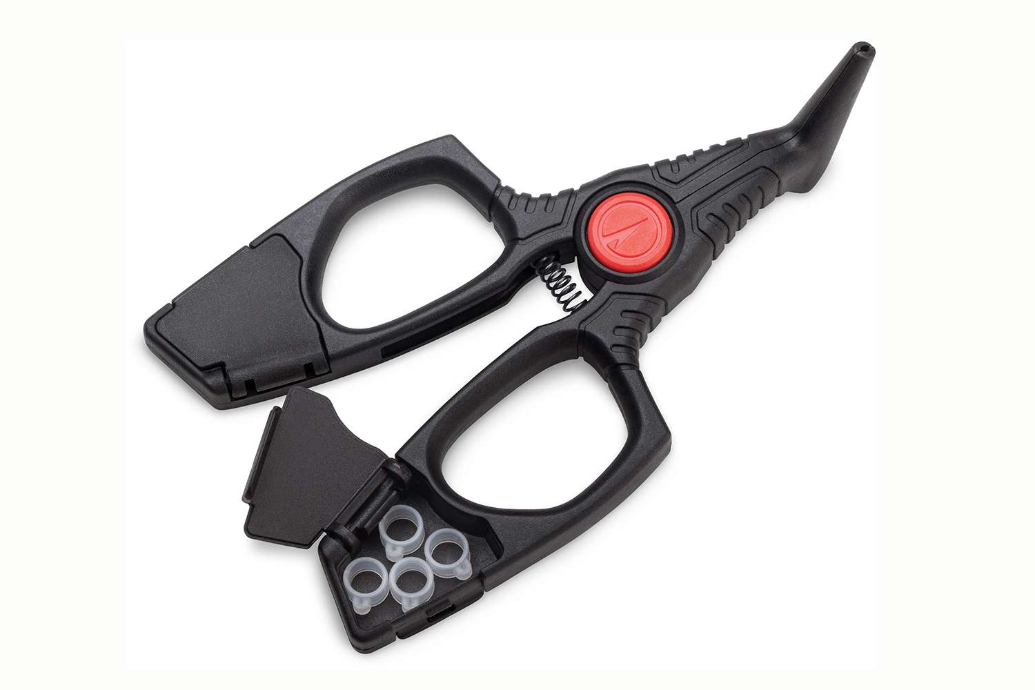 <p><b>VMC Crossover Pliers </b></p>
<p>These pliers paired with the Crossover Rings will take wacky/neko rigging to the next level! No more fussing with O-rings that donât fit properly or watching your plastics fly off while a fish jumps. These pliers are made of a lightweight and durable plastic and feature dual compartments in the handle for extra ring storage. Simply slide the ring onto the closed jaws, compress handle to stretch ring, slide your plastic into the ring and depress the pliers to leave a snug ring wherever preferred. </p>
<p><a href=