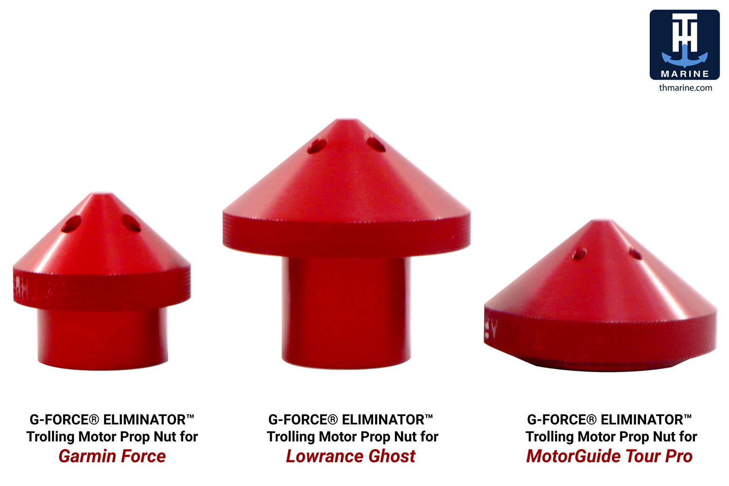<p><b>NEW G-Force Eliminator Trolling Motor Prop Nuts</b></p>
<p>Designed to Optimize Garmin Force, Lowrance Ghost, and MotorGuide Tour Pro trolling motors. Anglers love the G-Force Eliminator Trolling Motor Prop Nut because it is built to make trolling motors perform better, longer, and quieter. Specifically, it is designed to lessen prop noise and vibration, and it stabilizes the prop by providing a larger contact point. In addition, it acts as a heat sink and has built-in cooling ports that reduce the operating temperature for longer battery and trolling motor life. </p>
<p><a href=