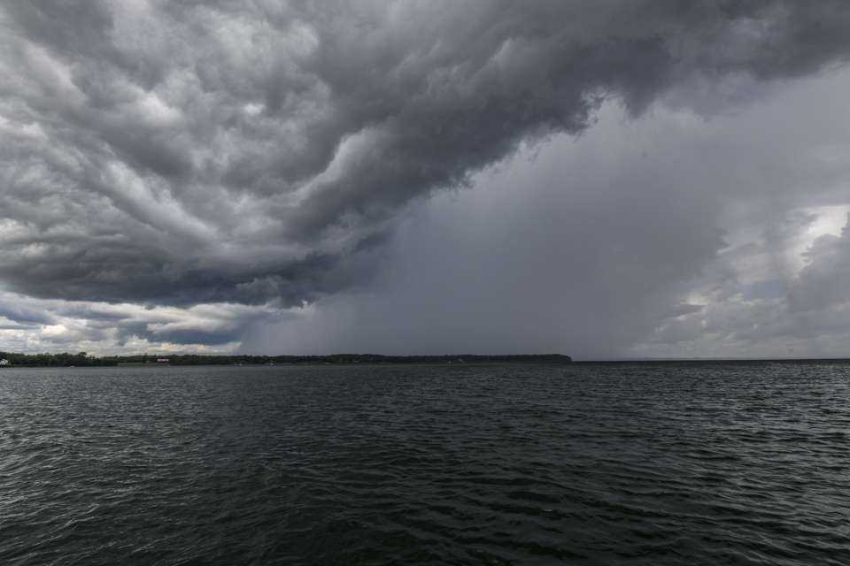 The storm is rolling in here on Lake Champlain at the 2020 Bassmaster Elite at Lake Champlain.