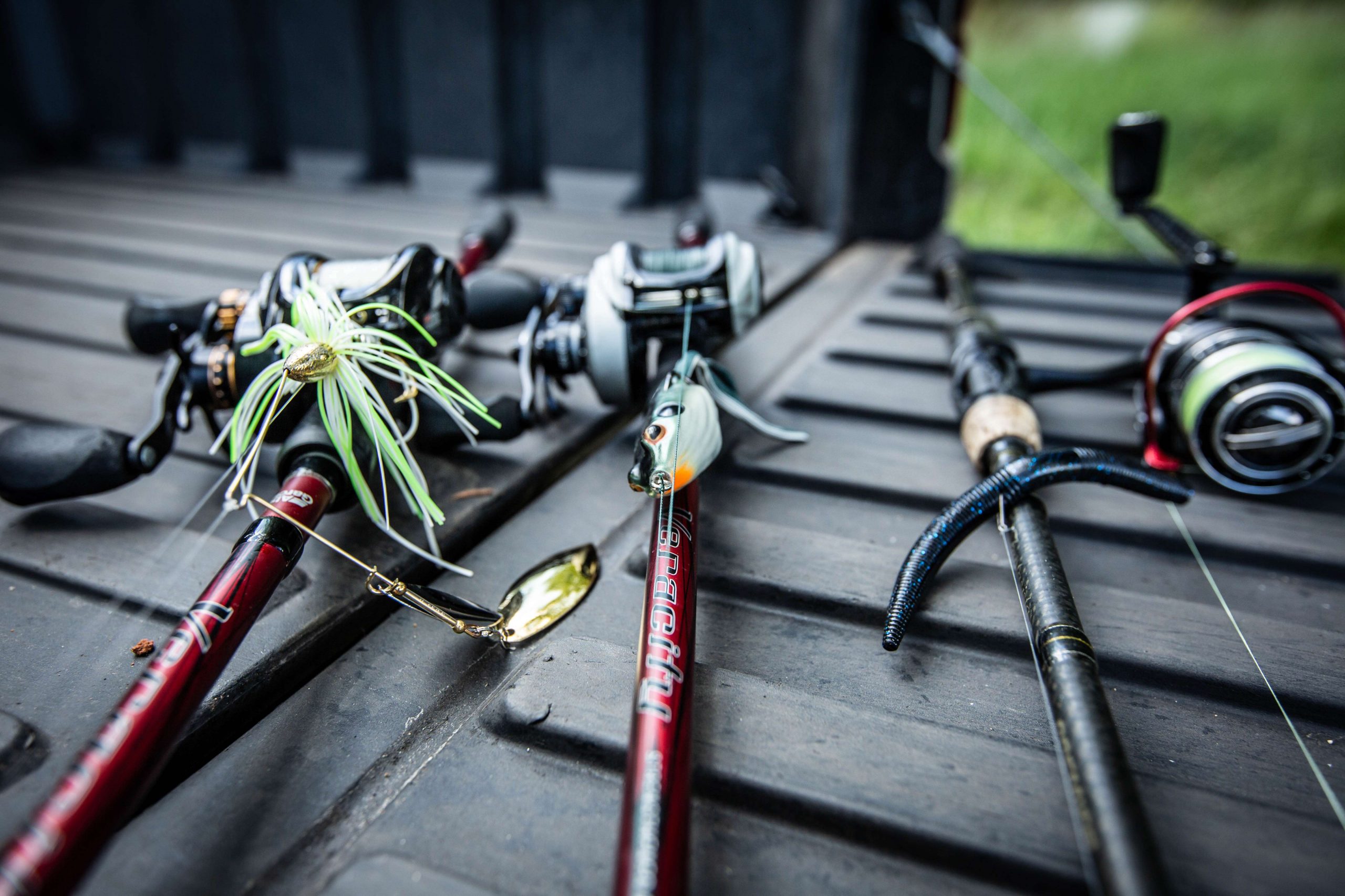 Three Abu Garcia rigs loaded with his Top 3 favorite pond baits. 