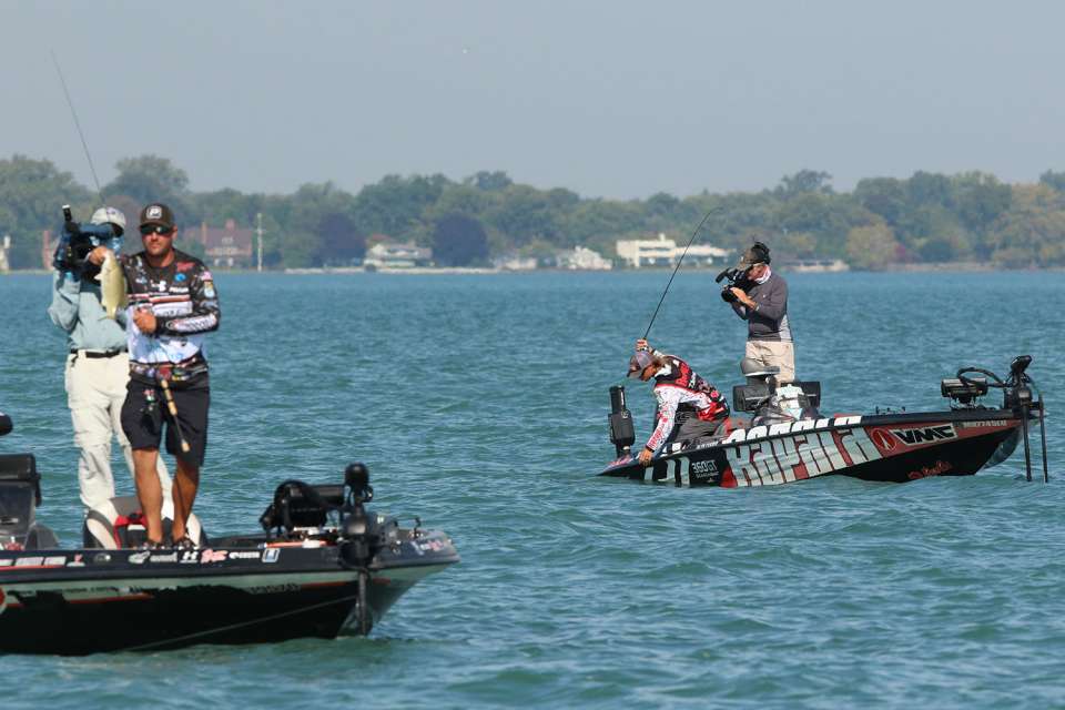 Feider reported that he was fortunate on Day 1 to catch his fish on a community hole in the north section of St. Clair as winds prevented him from getting to his primary school on rock piles down south. There, Feider enjoyed epic catch-fests, reeling in one after another. There were so many bass he allowed other competitors, like Cory Johnston, to join in on the fun.