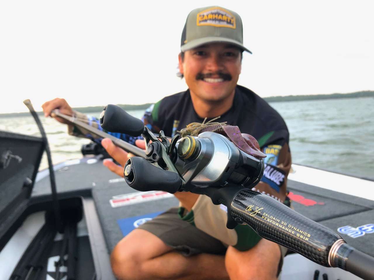 The first lure out of the rod box is a 3/4-ounce football jig tied to his brand spanking new signature series of rods from MegaBass.